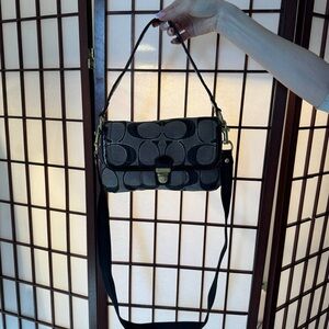 Coach Black Signature Canvas Crossbody Bag with Gold Hardware